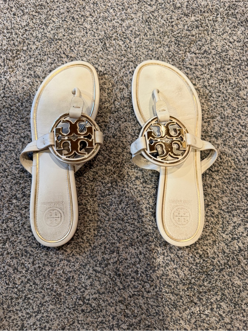 Tory Burch Cream/Gold Miller Logo Thong Sandals